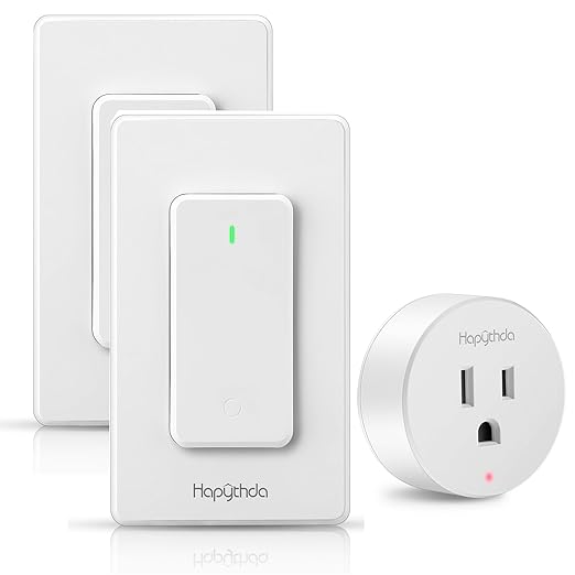 Remote Control Outlet, Wireless Wall Mounted Light Switch, 15A/1500W Remote Outlet for Light & Small Electrical Appliance, 300 Feet RF Range, Anti-Surge 4000V, 2 Remotes and 1 Outlet