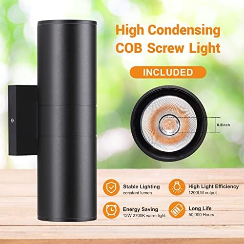 DAKAFUL Outdoor Wall Lights 8 Packs, Integrated LED Cylinder Up Down 12W 2700K Modern Aluminum Light, Waterproof Exterior Light for Porch Patio Door
