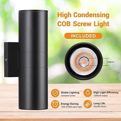 DAKAFUL Outdoor Wall Lights 8 Packs, Integrated LED Cylinder Up Down 12W 2700K Modern Aluminum Light, Waterproof Exterior Light for Porch Patio Door
