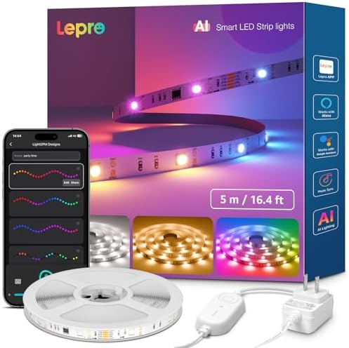 Lepro S2 AI Smart LED Strip Lights 16.4FT RGB+CCT WiFi Bluetooth for Room