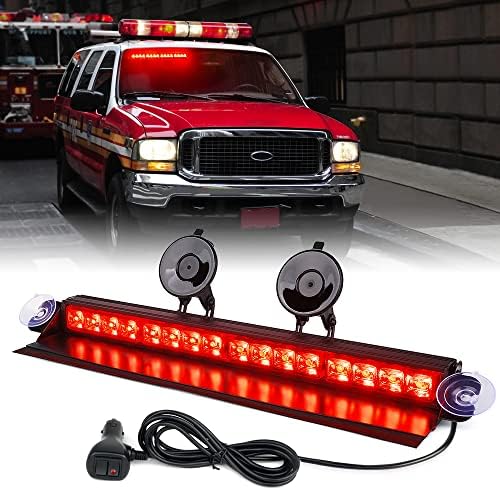 Xprite 16 inch Red Emergency Strobe Dash Lights, Interior Windshield Flashing Light w/Suction Cups for Construction Towing Snow Plow Pickup Work Trucks Cars (Aluminum Housing)