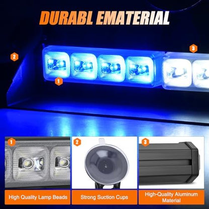 Nilight 8LED Blue White Traffic Advisor Strobe Light Bar Hazard Safety