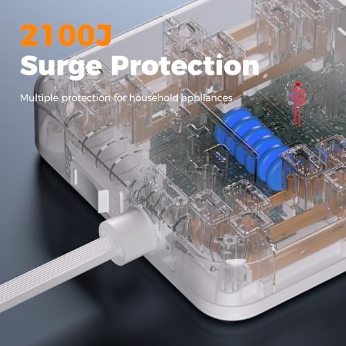 TESSAN Surge Protector Power Strip, 5Ft Flat Plug Extension Cord, Grey