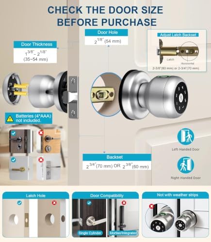 Smart Door Knob with Lock,Keyless Entry Fingerprint Door Lock,Bright Silver