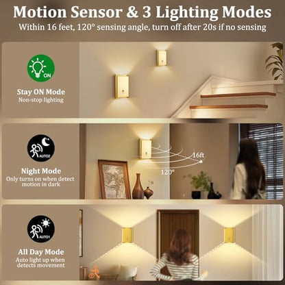 Eneru Motion Sensor Wall Sconce, 1 Pack Rechargeable Wireless Lights Indoor