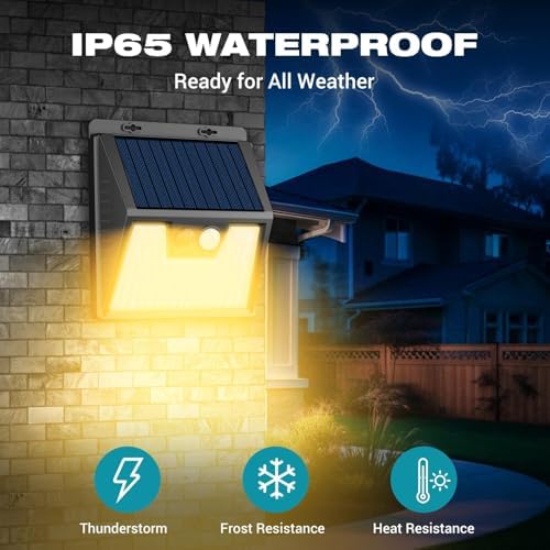Peasur Solar Outdoor Lights [10 Pack], 3000K Warm Light Motion Sensor Outdoor Powered Security Lights 3 Working Modes Waterproof for Outside Garden Yard