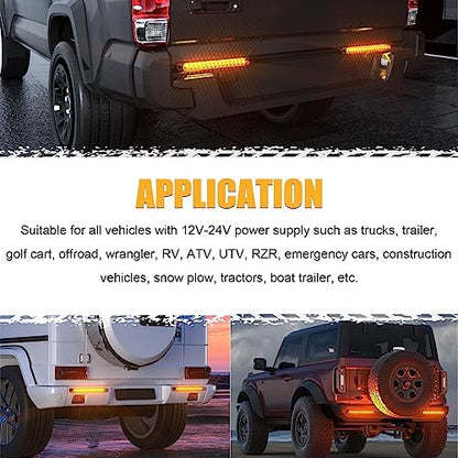 PSEQT 10" 15 LED Trailer Turn Tail Light Bar - Amber Sequential Signal Marker Assembly With Identification Clearance Strip - Waterproof for Wrangler, Golf Cart, Offroad Truck, RV, UTV, ATV