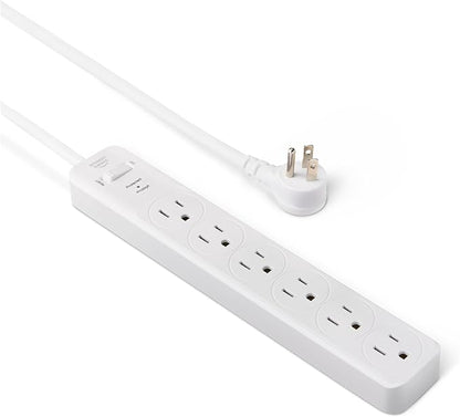 Amazon Basics Surge Protector Power Strip, 6-Outlet, 790 Joules, 6ft Extension Cord, Safety Shutters, White