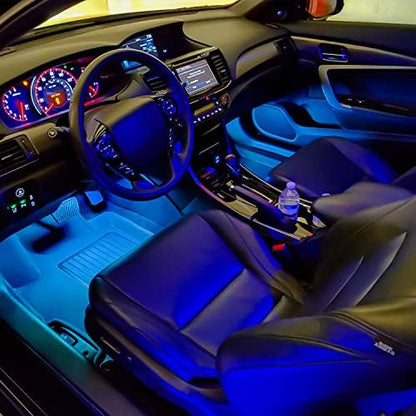 Nilight 4PCS Car Interior Lights RGB Remote Control | 48LED 5V DC Multicolor Music Car Neon Accent Light Strips Under Dash Lighting Kit with Sound Active Function