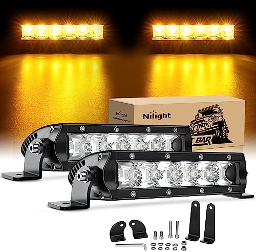 Nilight LED Light Bar Amber 2Pcs 7 Inch 30W Spot 3000LM Super Slim 3D Driving Fog Off Road Work Lights Pods for Trucks Pickup SUV ATV UTV Boat 4x4 Van Camper- 2 Style Mounting