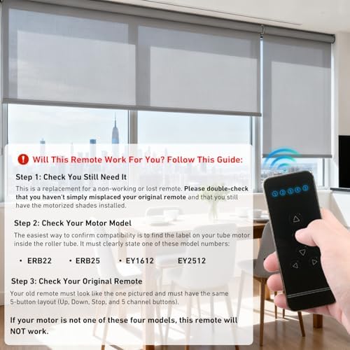 5-Channel Blind Remote Controller, Black - Replacement for Motorized Roller Shades, Window Blinds & Shades -Compatible with Rollerhouses ERB22/ERB25/EY1612/EY2512 Motors