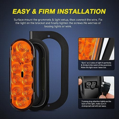 Nilight 6" Oval Trailer Tail Light 2PCS Amber w/Mounting Brackets