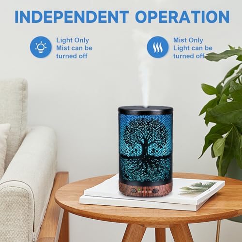 Essential Oil Diffuser 120ML Metal Aromatherapy Diffuser with Timer, Cool Mist Humidifier with Auto Shut-Off & 7 Color Lights for Home Office Spa (Life Tree)