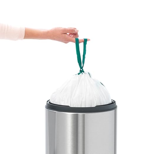 Brabantia Press-Top Kitchen Trash Can | Steel/Black | 8 Gallon / 30L | Home Trash Can with Soft-Touch Stay-Open Lid & Removable Inner Bucket | + Trash Bags