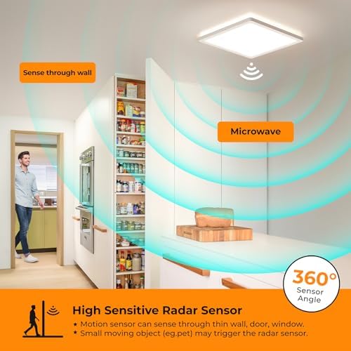 BLNAN Dimmable Motion Sensor LED Ceiling Light with Remote Control, 9 Inch 18W 1800LM Radar Motion Activated Flush Mount Wired Light Fixture for Closet Hallway Laundry Porch Stair, 3000K 4000K 5000K