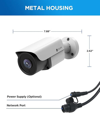 4COVR 5MP PoE Security IP Bullet Camera Outdoor, 5-Megapixel UltraHD Wired Surveillance Camera, AI Human Vehicle Detection, 110° Wide Angle 2.8mm Lens Built-in Mic, 100ft IR Night Vision, LY37EX5MA