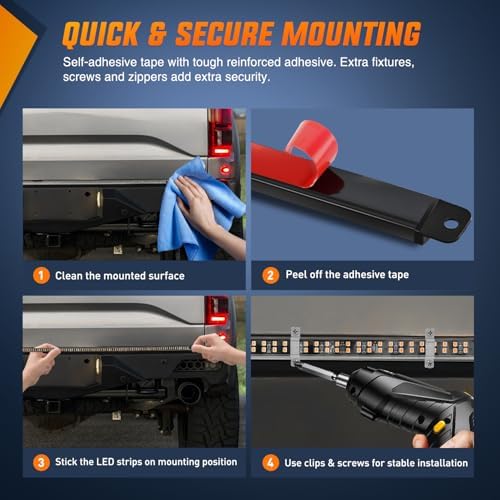 Nilight 48 Inch 288 LED Tailgate Strobe Light Strip Amber