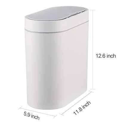 ELPHECO Bathroom Motion Sensor Trash can 2.5 Gallon Automatic Garbage Can, 9.5L Slim Plastic Smart Trash Bin with Lid Bathroom Decor, Sensor Garbage can for Bedroom, Kitchen, Office, White