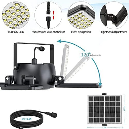 Latband Solar Pendant Light Outdoor Indoor Solar Powered Motion Sensor Shed Light,144LED 1200LM Daytime Work with 5 Lighting Modes Remote Control 4 Heads IP65 Waterproof for Garage Gazebo Barn