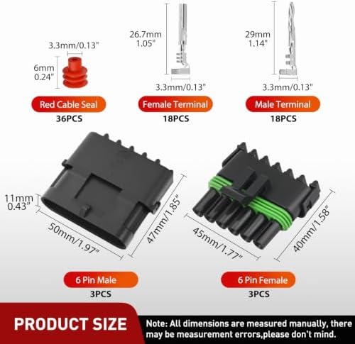 Nilight 78PCS 3 Kits 6 Pin Waterproof Automotive Electrical Connector Kit