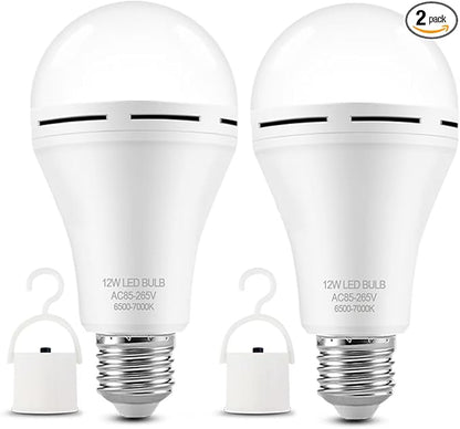 Emergency Rechargeable Led Light Bulb with Hook,Stay Lights Up When Power Failure, 1500mAh 12W 60W Equivalent LED Light Bulbs for Home, Camping, Hiking, 2 Pack