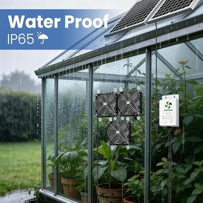 Solar Exhaust Fan for Greenhouse with Smart Thermostat and Battery