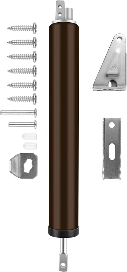 Screen and Storm Door Closer Kit, Heavy Duty Pneumatic Screen and Storm Door Closer, Screen and Storm Door Push Button Latch Set Replacement Kit, Adjust Smooth Closing Speed (Brown)