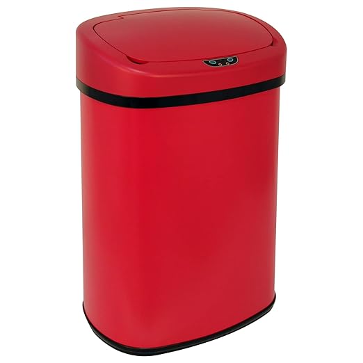 HCY Kitchen Trash Can 13 Gallon Automatic Metal Garbage Can Stainless Steel Waste Bin with Lid Smart for Kitchen,Office,Living Room,Bathroom(Red)