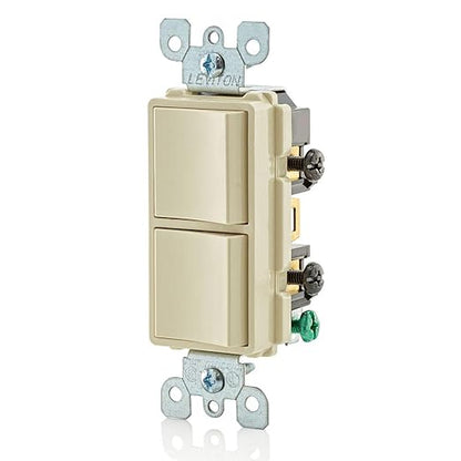 Leviton 15 Amp, 120/277 Volt, Decora Single-Pole, AC Combination Switch, Commercial Grade, Grounding, 5634-I, Ivory