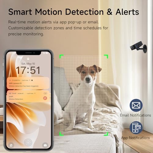 4K Hidden Camera, Wireless Mini Spy Camera with WiFi, Night Vision, Motion Detection Alerts, App Remote View, Rechargeable Battery, SD Card & Cloud Storage, Nanny Cam for Home, Office and Pets, Black