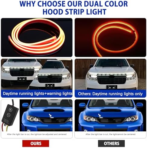 DREAMOTOR 94.5 Inch Led Hood Light Strip, White/Amber Car Hood Strip Lights