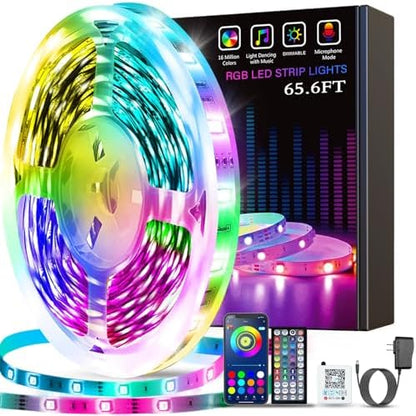 Tenmiro Led Lights for Bedroom, Music Sync LED Rope Lights APP Control with Remote, RGB Led Strip Lights for Room Kitchen Party Home Decoration (65ft)