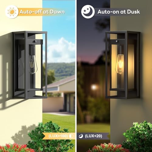Dusk to Dawn Outdoor Wall Sconce Black Modern Exterior Lighting Fixture