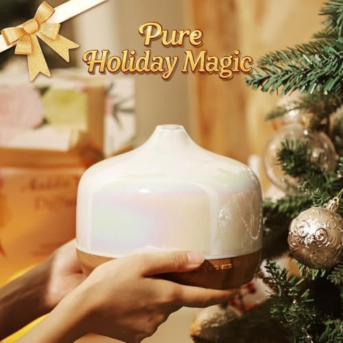Porseme 500ml Glass Essential Oil Diffuser Aromatherapy Ultrasonic Cool Mist Humidifier 15-21 Running Hours Waterless Auto-Off Air Diffusers for Sleeping Yoga Working Spa(White Jade)