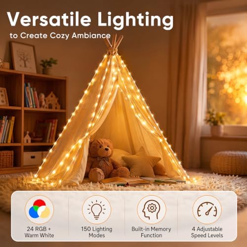 OMIKA Fairy Lights Plug in, 80FT 240 LED Fairy Lights with Remote, 150 Lighting Modes String Lights Indoor, RGB Colors+Warm White Fairy Lights for Bedroom Party Outdoor Decor