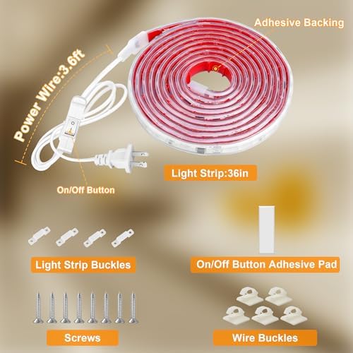 maylit Under Cabinet Strip Lighting Plug in 36in, Ultra Bright Small LED Light Bar, 2700K Warm White, Wired Lights for Kitchen Cabinet, Counter, Workbench, Desk, Closet, Shelf, Indoor