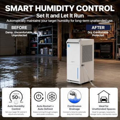 Dehumidifier for Basement, Home and Garage, Max 100 Pint/Day 5000 Sq.Ft