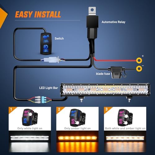 Nilight 20Inch Off-Road LED Light Bar White Amber 3 Lighting Modes