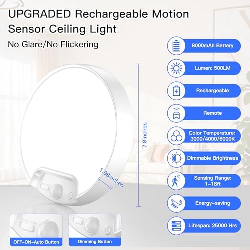 Homelist 3 Color Temperature Rechargeable Motion Sensor Ceiling Light