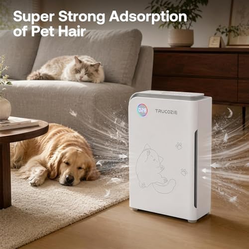 Trucozie Large Pet Air Purifier for Home up to 3000 Ft², Absorbs Floating Cat and Dog Hair, Smart WiFi, 3-in-1 Filter with Anion, Activated Carbon & HEPA for Pet Allergies, Smoke, Dust, White