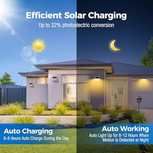 Peasur Solar Outdoor Lights [5 Pack/140LED], 3000K Warm Light Solar Motion Sensor Outdoor Powered Security Lights 3 Working Modes Waterproof for Outside Garden Yard, White Frame