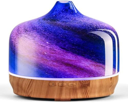 Porseme 500ml Glass Essential Oil Diffuser Aromatherapy Ultrasonic Cool Mist Humidifier 15-21 Running Hours Waterless Auto-Off Air Diffusers for Sleeping Yoga Working Spa(Galaxy)