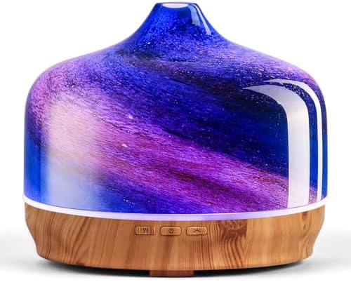 Porseme 500ml Glass Essential Oil Diffuser Aromatherapy Ultrasonic Cool Mist Humidifier 15-21 Running Hours Waterless Auto-Off Air Diffusers for Sleeping Yoga Working Spa(Galaxy)