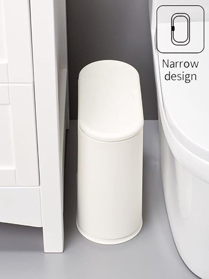 Black Slim Rectangular Plastic Trash Can with Press Type Lid,12 Liter / 3.2 Gallon Narrow Trash Bin with Pop-up Lid for Toilet,Bedroom,Bathroom,Office,Kitchen,Powder Room