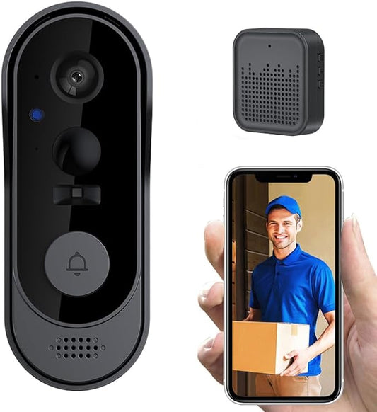 Doorbell Camera Wireless No Subscription, 1080p Video Doorbell with Chime, 2-Way Audio, Night Vision, 2.4G Wi-Fi, Indoor Outdoor