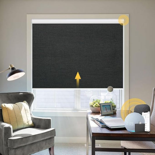 Motorized Blinds with Remote,100% Blackout Smart Blinds for Window Cordless Electric Blinds Compatible with Alexa Google Assistant(Black，Custom Size)