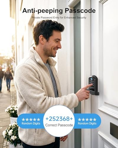Smart Lock with Lever Handle, Keyless Entry Door Lock with Fingerprint, App Control, Passcode, IC Card & Key, Bluetooth Smart Door Lock for Front Door