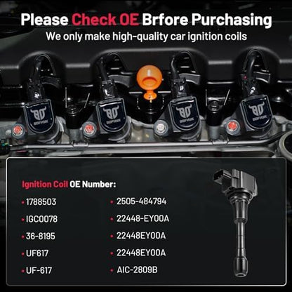BDFHYK Ignition Coil Pack UF617 Set of 6 Compatible with Nissan 370Z,Compatible with INFINITI Q40 Q50 Q60 Q70 Q70L QX50 QX70 EX37 FX37 FX50 G37 M37 M56 3.7L 5.0L 5.6L V6 V8 Replacement for GN10430