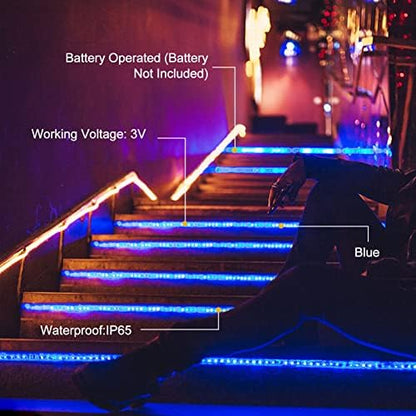 echosari Blue Led Strip Lights Waterproof Battery Operated with Remote, 8 Modes, Dimmable, Timer, Self-Adhesive, Cuttable, 3M 90Led Battery Strip Led Light for Indoor Outdoor Decor (Pack of 3)
