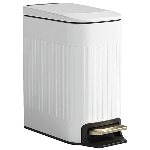 SIDIANBAN Bathroom Trash Can with Lid Soft Close and Foot Pedal, Small Rectangular Slim Garbage Can with Inner Wastebasket for Bedroom, Office, Kitchen, 1.6Gal/6L (White)